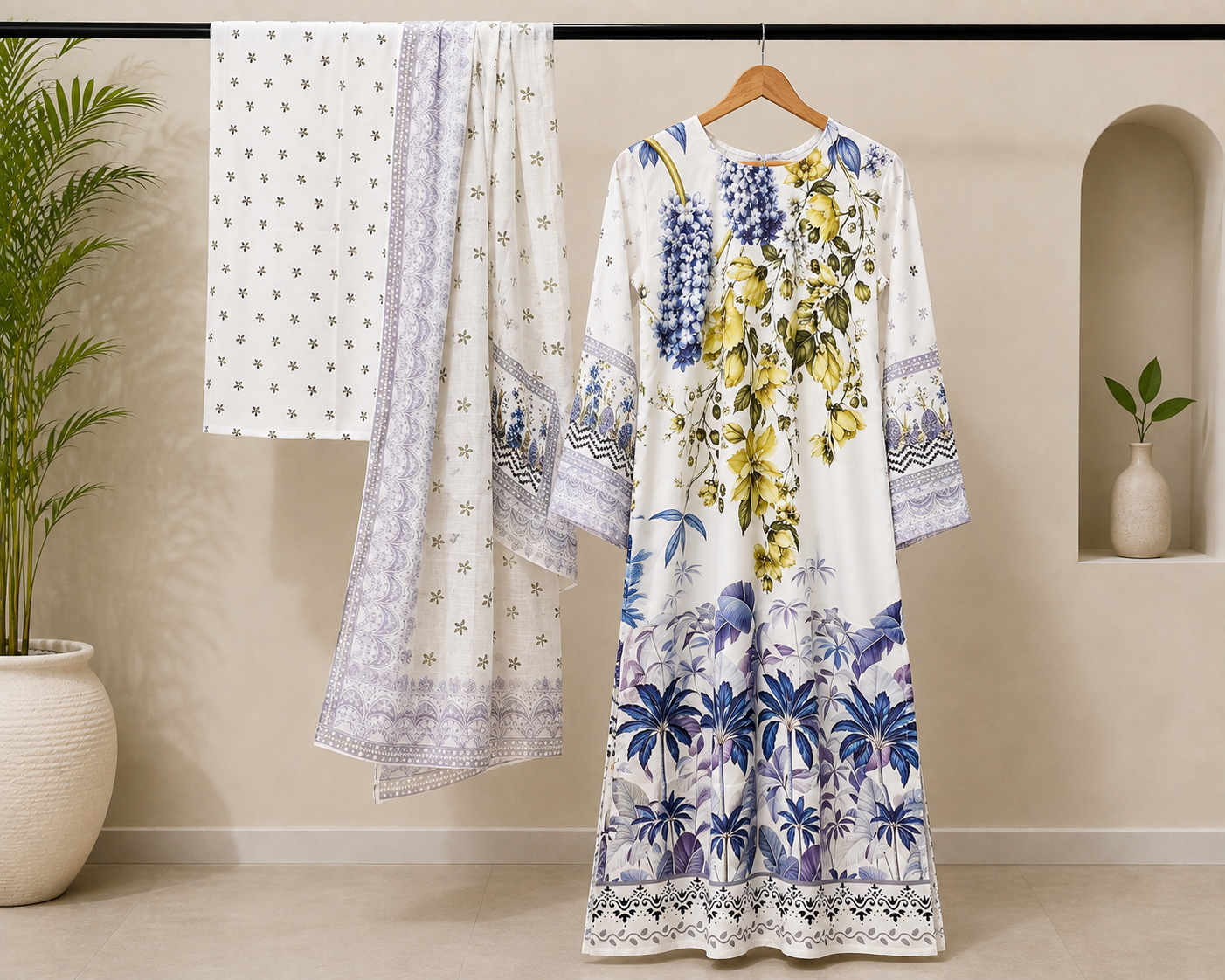 Silk Crepe Kaftan 3 Pc
